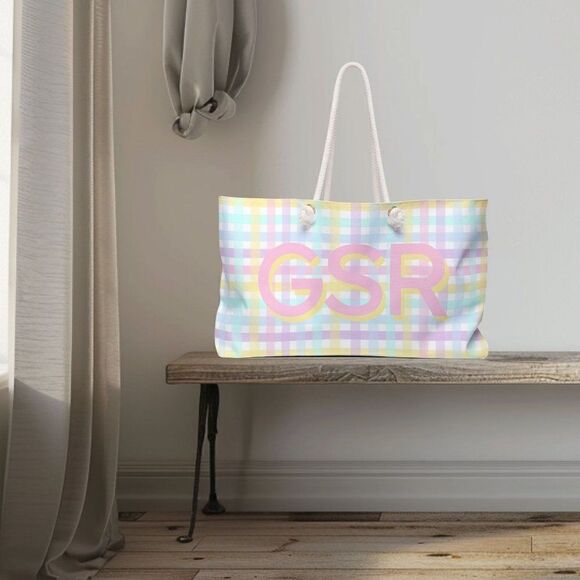 Personalized Bag, Weekender Bag, Custom Bag, Monogram Bag, Gingham Weekender Bag - Picture 6 of 9